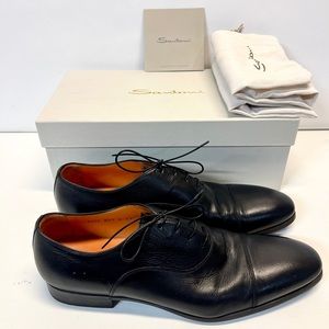 MEN'S BLACK Hand Brushed  LEATHER OXFORD SHOE Santoni 2055 N01 Size 11 NEW 650$!